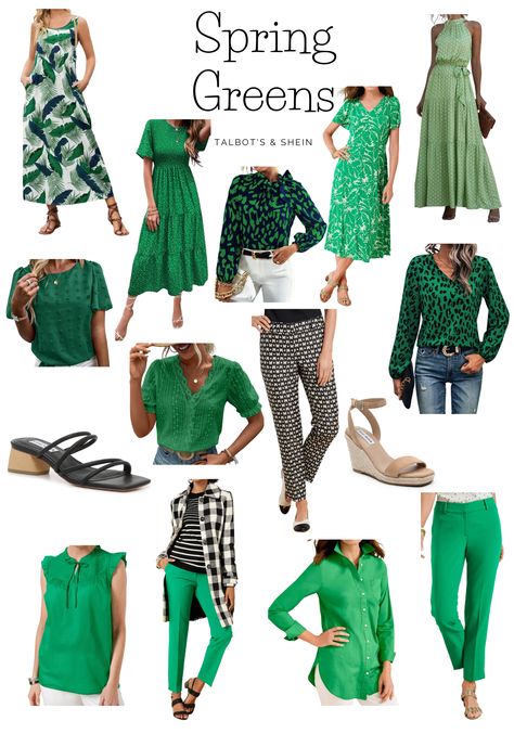 Green Spring Outfits For Women, Green Womens Outfits, All Green Outfits For Women, Talbots Outfits Spring 2023, Talbots Spring 2023, Outfits Con Verde, Summer Corporate, Kelly Green Pants, All Green Outfit