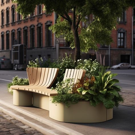 Plant Box Design, Urban Furniture Bench, Organic Seating, Urban Greenery, Bench Outside, Urban Planters, Outside Benches, Landscape And Urbanism Architecture, Urban Garden Design