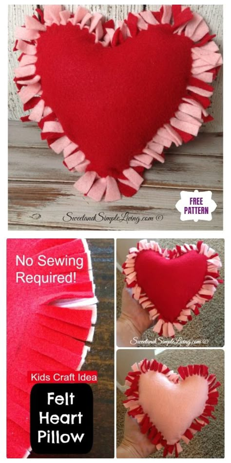 Diy Pillows For Kids, No Sew Floor Pillow, Sew Floor Pillow, Floor Pillow Bed, Pillows For Kids, Valentine Day Video, Kids Valentines Day, February Crafts, Easy Valentine Crafts