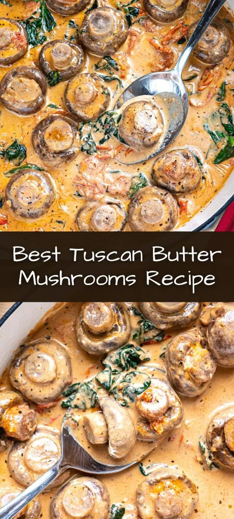 Discover the exquisite flavors of Tuscany with our Best Tuscan Butter Mushrooms Recipe. With a luxurious blend of butter, garlic, herbs, and tender mushrooms, this dish is a taste of Italy in every bite. Follow our step-by-step instructions to create a savory masterpiece that'll transport your taste buds straight to the heart of Tuscany Tuscan Mushrooms, Tuscan Butter, Shrimp Stuffed Mushrooms, Butter Mushrooms, Mushroom Recipe, Keto Side Dishes, Food Science, Creamy Garlic, Crusty Bread