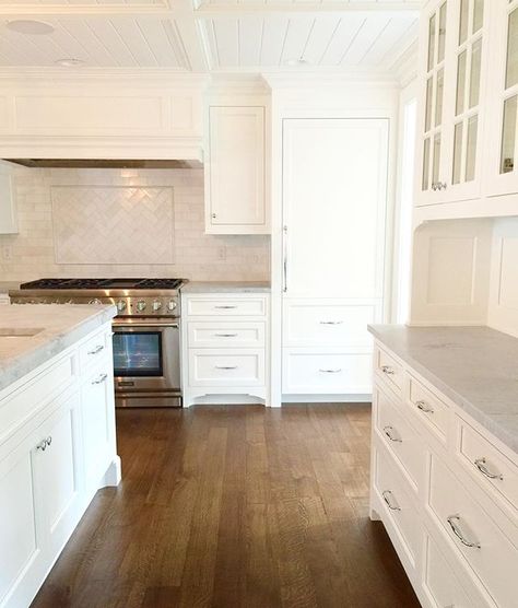 We do quarter-sawn white oak floors a lot cause they are classic, rock hard, and can stain any color. Plus, they be here for the next 50-100 years if maintained. Win-win. #hardwoodisbetter . .  #classic #architecture #carpentry #woodwork #hardwood #cabinets #kitchen #marble #utahbuilder #kitchen #herringbone White Oak Wood Floors, Kitchen White Oak, Oak Floor Stains, Floor Stain Colors, Wood Floor Stain Colors, White Worktop, Quarter Sawn White Oak, Wood Floors Wide Plank, Oak Wood Floors