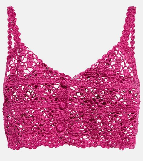 Bianca Crochet Cotton Crop Top in Pink - Anna Kosturova | Mytheresa Dark Fuschia, Anna Kosturova, Crochet Crop Top Pattern, Crop Top Designs, Cotton Crop Top, Crochet Coat, Pink Crochet, Legging Sport, Luxury Women Fashion