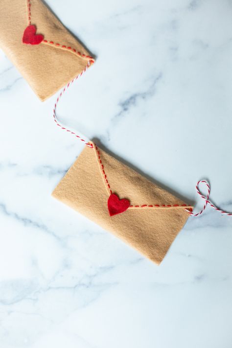 Felt Envelope, Valentines Envelopes, Letter Garland, Vintage Valentine Art, Valentine Garland, Felt Garland, Bunting Garland, Red Paper, Cotton String