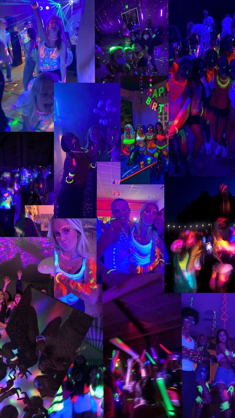 Pretty Prom Themes, Neon Lights Homecoming, Glow In The Dark Hoco Theme, Themes For School Dances, Spring Formal Theme Ideas, Nature Prom Theme, Prom After Party Themes, Neon Hoco Theme, Homecoming Dance Themes High Schools