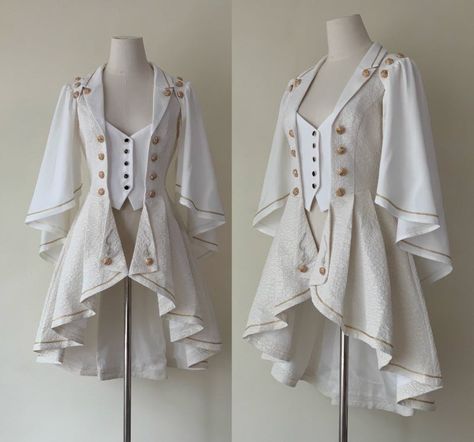 The Rules of Falling Moon Military Lolita Jacket, Blouse and Skirt Fantasy Jacket Design, Jacket On Waist Drawing, Fantasy Jacket, Diy Fashion Projects, Jacket Blouse, Art Outfit, White Coat, Dope Outfits, Fantasy Clothing