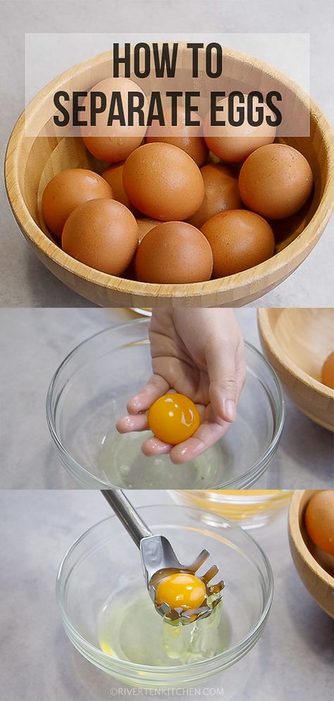 photo showing how to separate egg yolks and egg whites How To Use Up Extra Eggs, Perfect Over Easy Egg, How To Separate Egg White From Yolk, Cooking Egg Whites, How To Replace Eggs In Baking, How To Boil The Perfect Egg, Separate Egg Yolk From Egg White, Egg White Frosting, Egg Yolk Uses