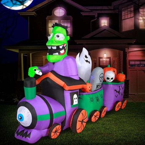 Holidayana Graveyard Train Halloween Inflatable -10 ft Long Graveyard Train Yard Inflatable Decoration with LED Lights, Built-in Fan, and Tie-Downs You can find more details by visiting the image link. (This is paid links) Halloween Yard Inflatables, Scary Halloween Props, Halloween Train, Halloween Blow Ups, Garden Party Favors, Halloween At Home, Yard Inflatables, Holiday Yard Decorations, Halloween Lawn