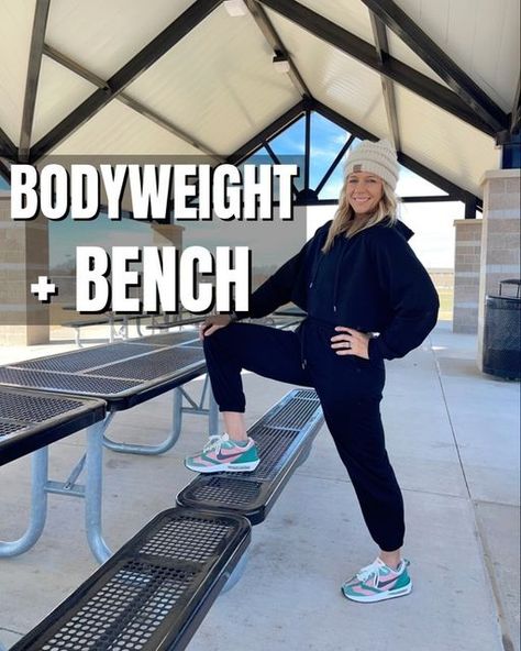 Bench Dips, Step Bench, Equipment Free Workout, Bench Workout, Bench Chair, 30 Minute Workout, Calf Raises, Mountain Climbers, Push Ups