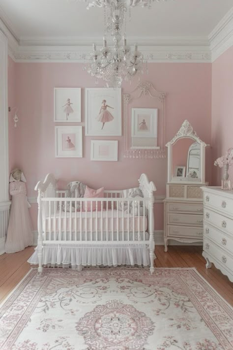 Pink Ballerina Nursery, Angelina Ballerina Nursery, Nursery For Girls Ideas, All Pink Nursery, Baby Girl Nursery Pink And White, Ballerina Baby Room, Ballet Themed Nursery, Pink Girly Nursery, Ballerina Themed Nursery