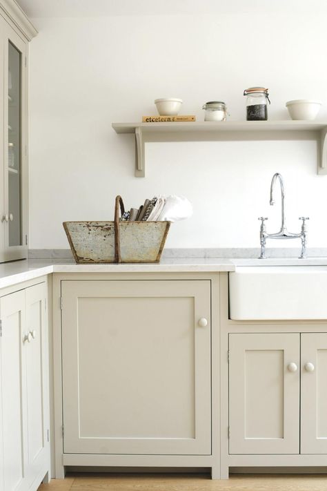 Tan Kitchen Cabinets, Devol Shaker Kitchen, Farrow And Ball Kitchen, Tan Kitchen, Kitchen Shades, Devol Kitchens, English Kitchens, New Kitchen Cabinets, Farrow And Ball