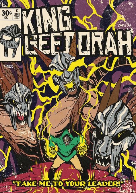 Mf Doom Comic, King Geedorah, Doom Comic, Doctor Doom Art, Take Me To Your Leader, Angry Dog, Comic Book Art Style, Comic Poster, Mf Doom