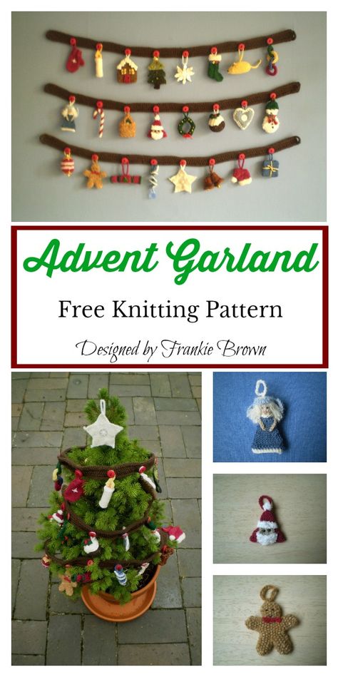 Advent Garland, Christmas Knitting Projects, Knitted Christmas Decorations, Christmas Knitting Patterns Free, Winter Garland, Flower Backdrop Wedding, Loom Knitting Projects, Holiday Knits, Homemade Christmas Decorations