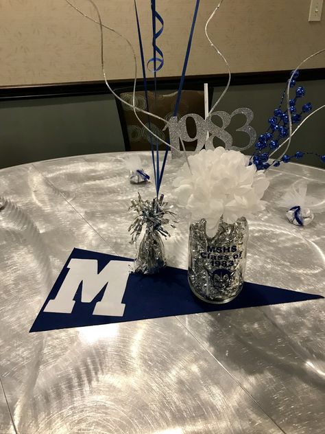 High School Alumni Ideas, 50th Class Reunion Centerpieces Table Decorations, Reunion Decorations High School, High School Reunion Table Centerpieces, 50th High School Reunion Ideas Centerpieces, Alumni Decoration Ideas, Class Reunion Centerpieces Diy, Reunion Centerpieces High School, 50 Year Class Reunion Ideas High Schools Table Decorations