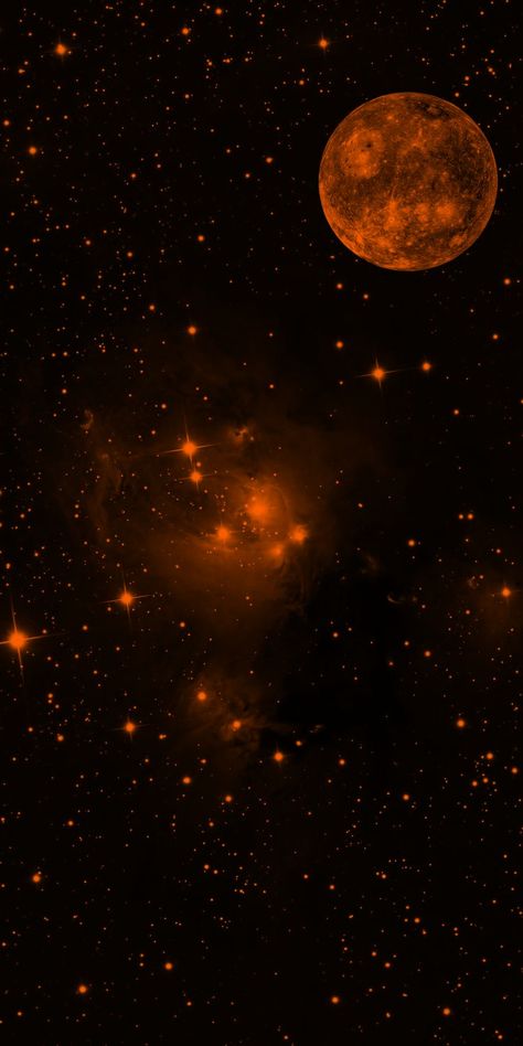 Orange Planets Aesthetic, Orange Galaxy Aesthetic, Amber Wallpaper Aesthetic, Orange And Black Aesthetic Wallpaper, Orange And Black Aesthetic Dark, Orange Moon Wallpaper, Orange Star Aesthetic, Orange Space Aesthetic, Dark Orange Wallpaper Aesthetic