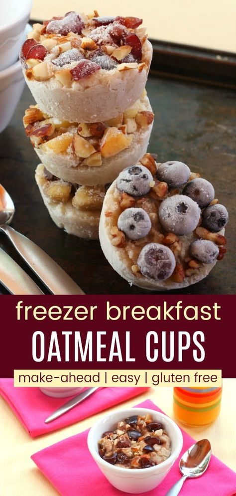 Breakfast Oatmeal Cups, Freezer Oatmeal, Frozen Oatmeal, Make Ahead Oatmeal, Freezer Breakfast Meals, Mealprep Breakfast, Healthy Make Ahead Breakfast, Breakfast Cupcakes, Oatmeal Breakfast Bars