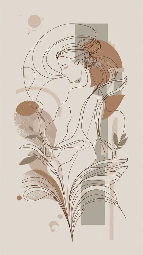 Minimalist Art Nouveau, Line Art Prints, Beauty In Simplicity, Minimalist Line Art, Line Artwork, Muted Color Palette, Ink Wash, Human Form, Negative Space