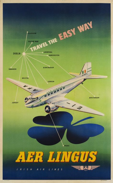 Vintage poster – AER LINGUS, Travel the easy way – Galerie 1 2 3 Vintage Airline Ads, Airplane Poster, Aer Lingus, Vintage Airline Posters, Vintage Airline, Aviation Posters, Airline Travel, Vintage Airlines, Vintage Aviation