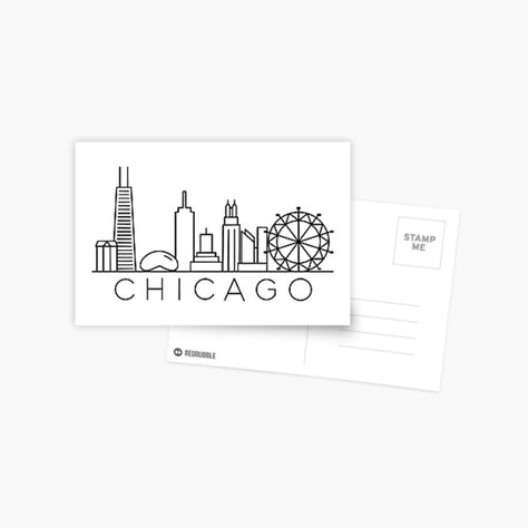 Get my art printed on awesome products. Support me at Redbubble #RBandME: https://www.redbubble.com/i/postcard/Chicago-Skyline-by-jamiemaher15/60584228.V7PMD?asc=u Chicago Stamp Tattoo, Chicago Postcard, Stamp Tattoo, Chicago Aesthetic, Chicago Skyline, Watercolor Ideas, Redbubble Designs, Postcards For Sale, Perler Beads