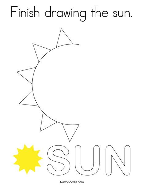 Finish drawing the sun Coloring Page - Twisty Noodle Sun Worksheet, Sun Activity, Sun Coloring Pages, Toddler Math, Coloring Pages Nature, Leaf Coloring Page, Moon Coloring Pages, Sun Drawing, Twisty Noodle