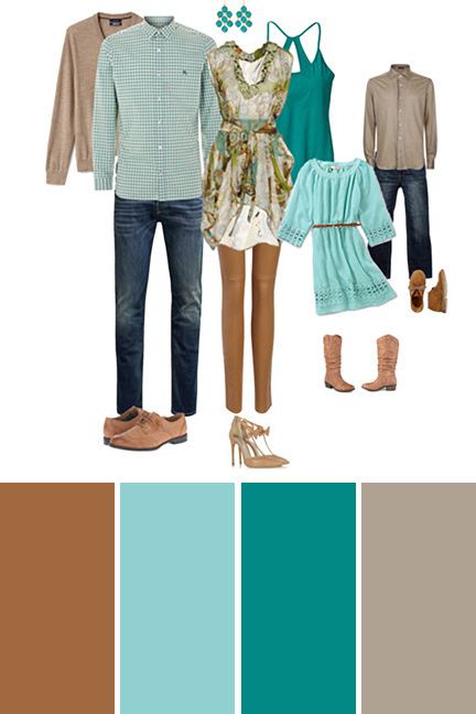 Best Colors for Outdoor Family Pictures | Turquoise and Tan family picture color scheme Picture Color Schemes, Outdoor Family Pictures, Family Pictures What To Wear, Spring Family Pictures, Family Photos What To Wear, Summer Family Pictures, Family Portrait Outfits, Family Photo Colors, Summer Family Photos