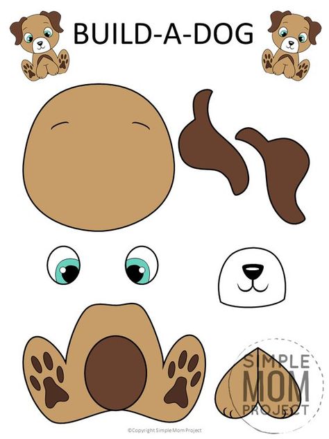 Click now and use this cute free printable dog template for make this super easy Build-a-Puppy dog craft for kids, preschoolers and toddlers! He is perfect as a dog coloring sheet, in a farm animal theme unit or kindergarten classroom project. #dogcrafts #dogs #puupycrafts #dogtemplates #SimpleMomProject Puppy Crafts, Dog Template, Dog Craft, Farm Animal Crafts, Farm Animals Theme, Printable Dog, Easy Build, Animal Crafts For Kids, Dog Crafts