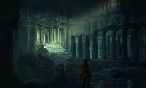 ArtStation - Ancient Greek tombs, Matthew Watts Temple Interior, Tomb Raider Game, Environment Painting, Ancient Tomb, Greek Temple, Temple Art, Location Inspiration, Strange Places, Fantasy Places