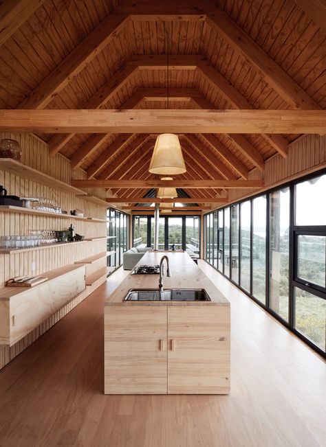 House Near Water, Mid Terrace House, Skylight Kitchen, Peaceful Bedroom, Glazed Walls, Rural House, Wooden Shutters, Wide Windows, Wooden Staircases