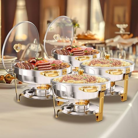 Amazon.com: WARMOUNTS Gold Chafing Dishes for Buffet, 5QT Round Chafing Dish Buffet Set w/Glass Lid & Lid Holder, Thickened Stainless Steel Chafers and Buffet Warmers Sets for Weddings, Events, Banquet (2): Home & Kitchen Tea Party Sandwiches, Party Sandwiches, Chafing Dish, Buffet Set, Kitchen Buffet, Food Warmer, Chafing Dishes, Entertaining Ideas, Christmas 2022