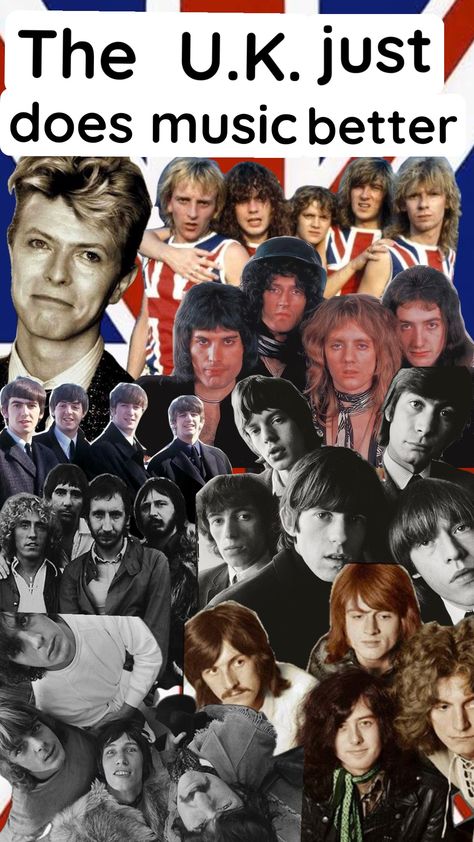 #thebeatles #therollingstones #davidbowie #thewho #queen #ledzeppelin #pinkfloyd #defleppard #rock #60s #70s #80s #britian 70s Rock Aesthetic, Band Artwork, Rock Aesthetic, Led Zep, Art College, Band Humor, Music Things, British Invasion, Rolling Stone