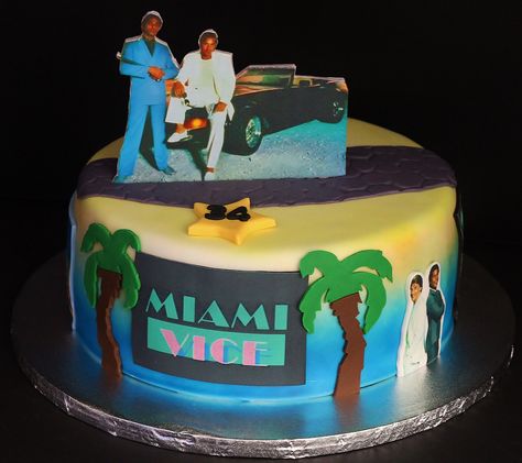 Miami Vice Cakes by Cecy Huezo .  www.delightfulcakesbycecy.com Miami Vice Cupcakes, Miami Vice Party Food, Miami Vice Cake Ideas, Miami Vice Birthday Party Theme, Miami Birthday Cake, Miami Vice Dinner Party, Miami Vice Tattoo, Miami Heat Vice, Miami Vice Party