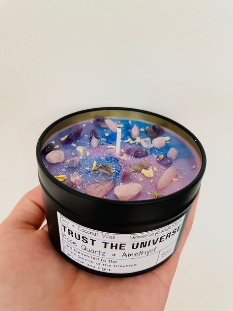 TRUST THE UNIVERSE Manifestation Candle Magic Gift Spiritual - Etsy Singapore Candle Crown, Universe Manifestation, Amethyst Candle, Love Chakra, Trust The Universe, Chakra Gifts, Spiritual Candles, Magic Gift, Intention Candles