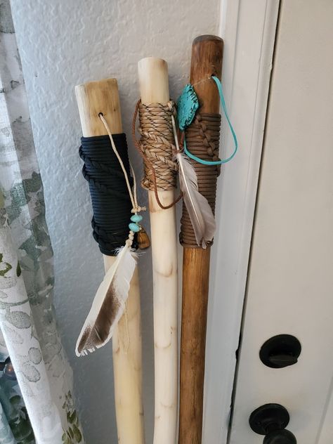 Hiking Sticks Ideas, Cuban Mop, Wood Hiking Stick, Unique Walking Sticks, Spirit Sticks, Halloween Brooms, Hand Carved Walking Sticks, Wooden Walking Sticks, Stick Art