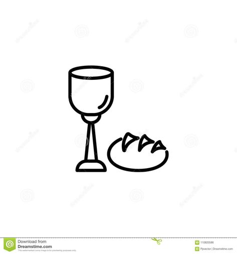 Line Icon. Lord`s Supper, Communion, Bread And Wine Stock Illustration - Illustration of loaf, eucharist: 110820586 Wine And Bread Drawing, Communion Bread And Wine, Bible Study Images, Communion Bread, Communion Wine, Bread Line, Wine Illustration, Lord’s Supper, Bread And Wine