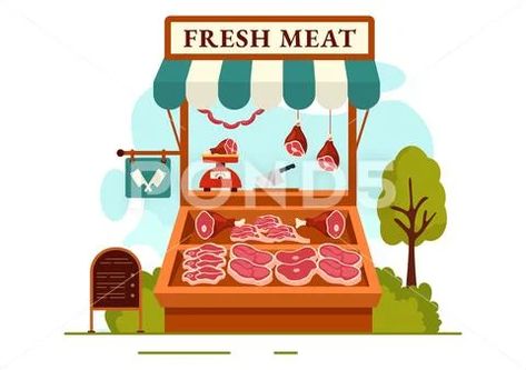 Meat Shop Or Market Vector Illustration With Various Fresh Meats Products A.., #Ad, #Products, #Meats, #Fresh Market Drawing, Wet Market, Meat Shop, Fresh Meat, Farmers Market, Design Illustration, Art Ideas, Illustration Design, Vector Illustration