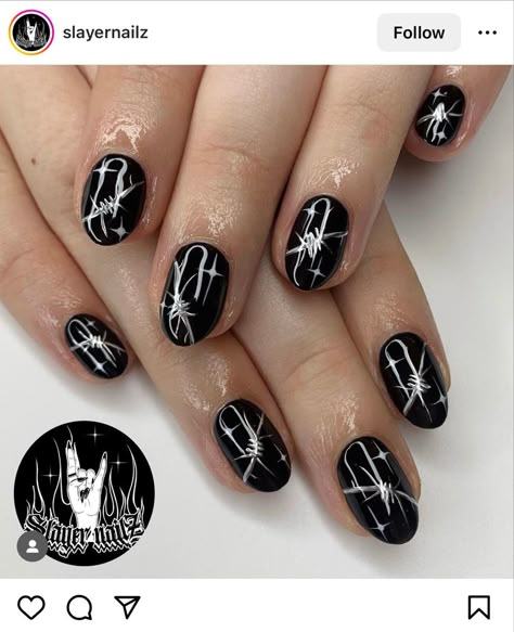 Gothic Nails Short Square, Alt Short Nails, Alt Nails Short, Short Punk Nails, Edgy Nails Grunge Short, Gothic Gel Nails, Barbwire Nails, Gothic Short Nails, Gothic Nails Short