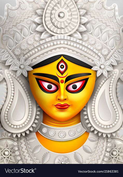 Durga Ma Face Painting, Durga Ma Face Image, Durga Face Art, Maa Durga Face Painting, Durga Maa Illustration, Durga Puja Illustration, Ma Durga Face, Durga Face Painting, Ma Durga Images