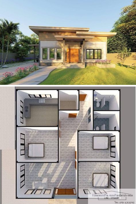 Small 3 Bedroom House Plans Modern, Cheap House Plans, Mini House Plans, Bungalow Designs, Small House Design Philippines, Small House Blueprints, Small Modern House Plans, Three Bedroom House Plan, Little House Plans