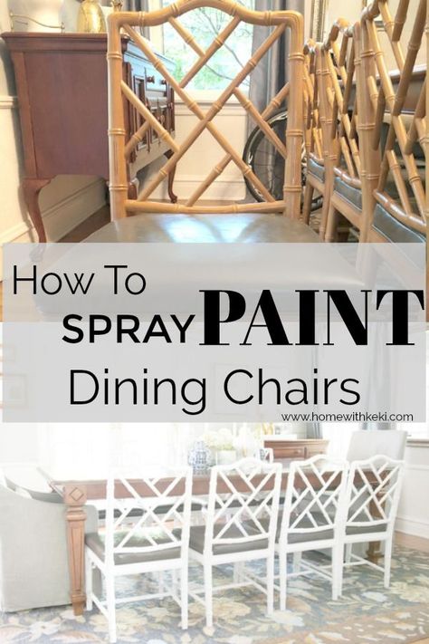 Painting Chairs, Furniture Spray, Chinese Chippendale Chairs, Bamboo Dining Chairs, Diy Furniture Chair, How To Paint Furniture, Chippendale Chairs, Painted Dining Chairs, Painted Bamboo