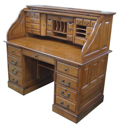 Features:  -Style: Rustic.  -Made in the USA.  Country of Manufacture: -United States.  Desk Type: -Secretary / Roll Top Desk.  Locking Drawer: -Yes. Dimensions:  Overall Height - Top to Bottom: -49". Secretary Desk With Hutch, Wood Secretary Desk, Painting Wooden Furniture, Roll Top Desk, Solid Wood Desk, Big Desk, Secretary Desks, Antique Desk, Chelsea House