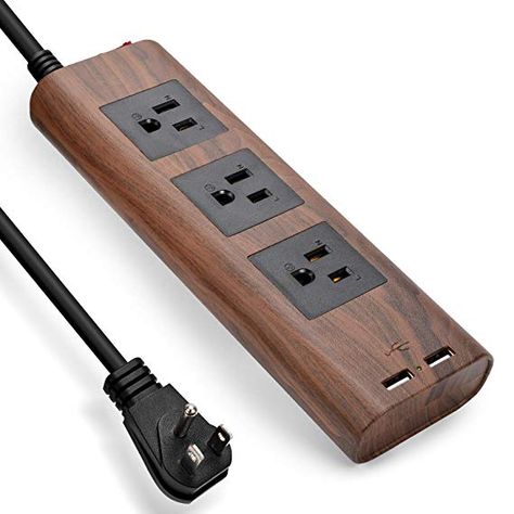 Amazon.com: Desktop Power Strip with USB - JACKYLED 10ft Flat Plug Extension Cord Vintage Surge Protector 3 Outlets Electrical Power Outlet Extender Fire-Retardant USB Charging Station - Brown Walnut Wood Grain: Home Audio & Theater Extension Plug, Extension Board, Bedroom Products, Indoor Ideas, Lead Holder, Outlet Extender, Extension Lead, Wooden Products, Usb Charging Station