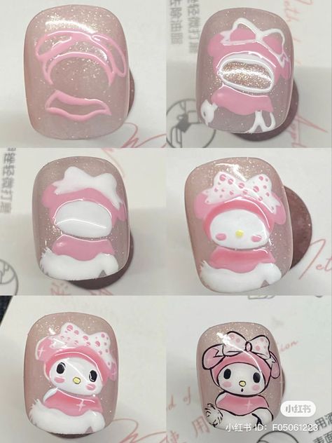 Nail Hello Kitty Design, Diy Nail Designs Step By Step, Nail Art Dessin, Hello Kitty Nails Art, Fake Nails Designs, Nail Art Pictures, Cute Simple Nails, Anime Nails, Nail Art For Beginners