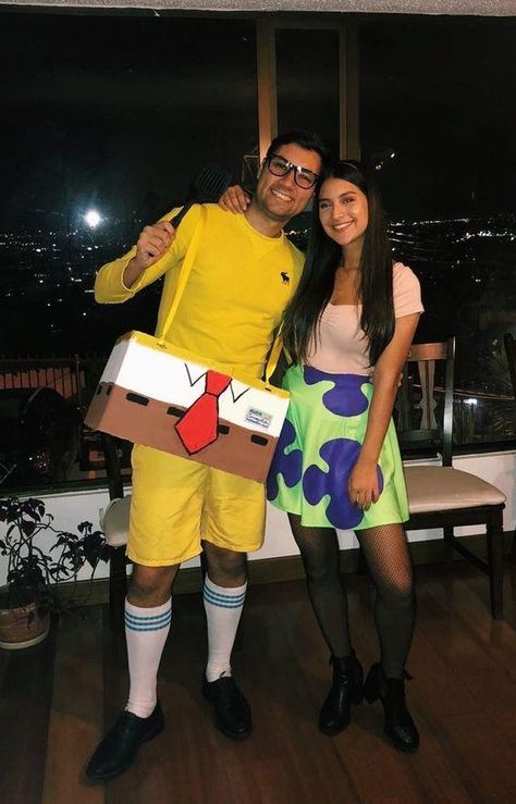 13. Sponge Bob And Patrick Couple Costume Idea Couple Halloween Costumes Spongebob, Spongebob And Patrick Couples Costume, Homemade Spongebob Costume, Spongebob Squarepants Halloween Costumes, Halloween Spongebob Costumes, Spongebob Patrick Halloween Costumes, Cute Spongebob Outfits, Spongebob And Sandy Costume, Spongebob Family Halloween Costumes