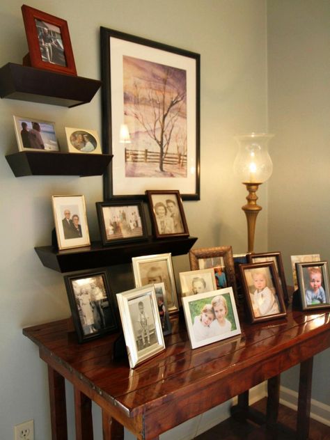 Framed Family Photos, Ahren Stringer, Picture Table, Table Top Frame, Indoor Herb, Display Family Photos, Family Photo Frames, Bedroom Table, Living Room Photos