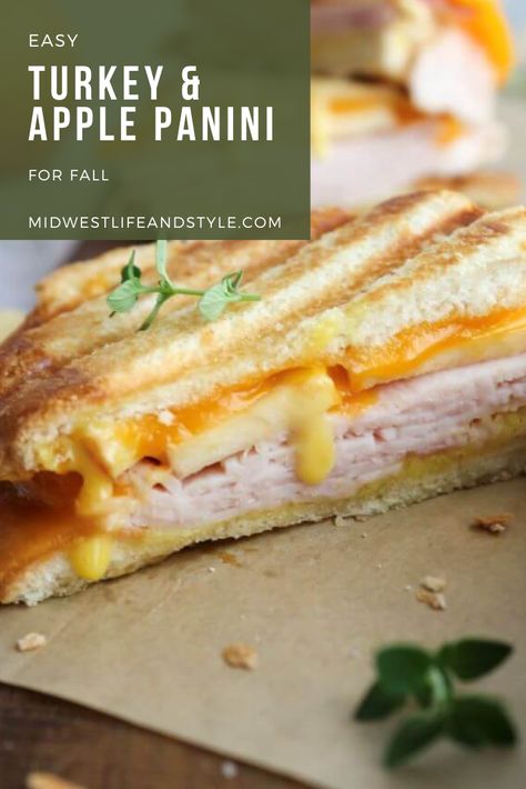 Turkey Apple and Cheddar Panini - Midwest Life and Style Blog Turkey Panini Sandwiches, Turkey Apple Sandwich, Panini Press Recipes, Apple And Cheddar, Turkey Panini, Turkey Apple, Apple Sandwich, Panini Sandwiches, Ladies Luncheon