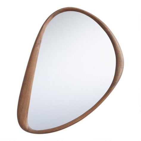 Walnut Brown Wood Organic Pebble Wall Mirror | World Market Wc Mirror, Tiki Bathroom, Desert Living Room, Pebble Wall, Mountain Modern Home, Curved Mirror, Full Length Floor Mirror, 1920s House, Mountain Modern