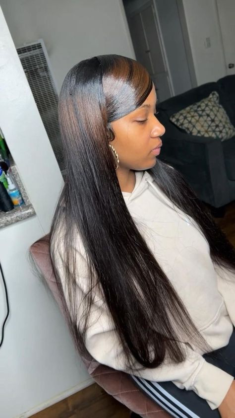 Straight Hair With Bumped Ends, 26 Inch Wig Straight, Swoop Weave, Gyaru Hair, Straightening Natural Hair, Natural Straight Hair, Tape Ins, Straight Weave Hairstyles, Homecoming Ideas