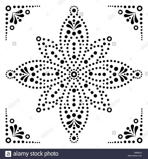 Download this stock vector: Dot art vector flower, traditional Aboriginal dot painting design, indigenous decoration from Australia in black on white background - W85EX2 from Alamy's library of millions of high resolution stock photos, illustrations and vectors. Painting Snowflakes, Dot Pattern Vector, Rhinestone Designs Pattern, Dot Mandalas, Aboriginal Dot Painting, Aboriginal Dot Art, Aboriginal Painting, Mandala Stencils, Mandala Vector