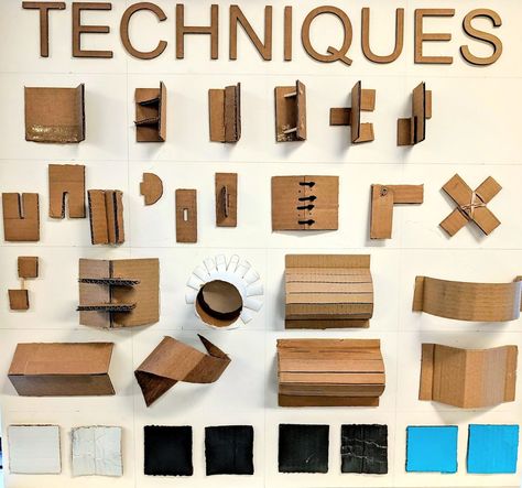 Techniques and Tips for Working in Cardboard – WSC Designs Cardboard Attachment Techniques, Cardboard Projects For Adults, Corrugated Paper Art, Cardboard Construction Techniques, Cardboard Design Ideas, Cardboard Signage, Cardboard Stairs, Cardboard Techniques, Cardboard Connections