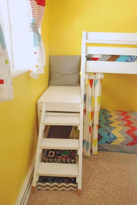 DIY Kids Loft Bunk Bed with Stairs Modern Bunk Beds For Girls Room, Sleeper Beds, Diy Beds, Bunk Beds For Boys Room, Bed With Stairs, Bunk Beds Boys, Boy Bed, Bed Stairs, Diy Loft Bed