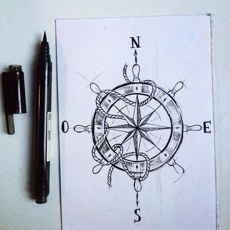 Helm Tattoo, Ship Wheel Tattoo, Nautical Compass Tattoo, Band Drawing, Compass Drawing, Wheel Tattoo, Anchor Tattoo Design, Anker Tattoo, Compass Tattoo Design